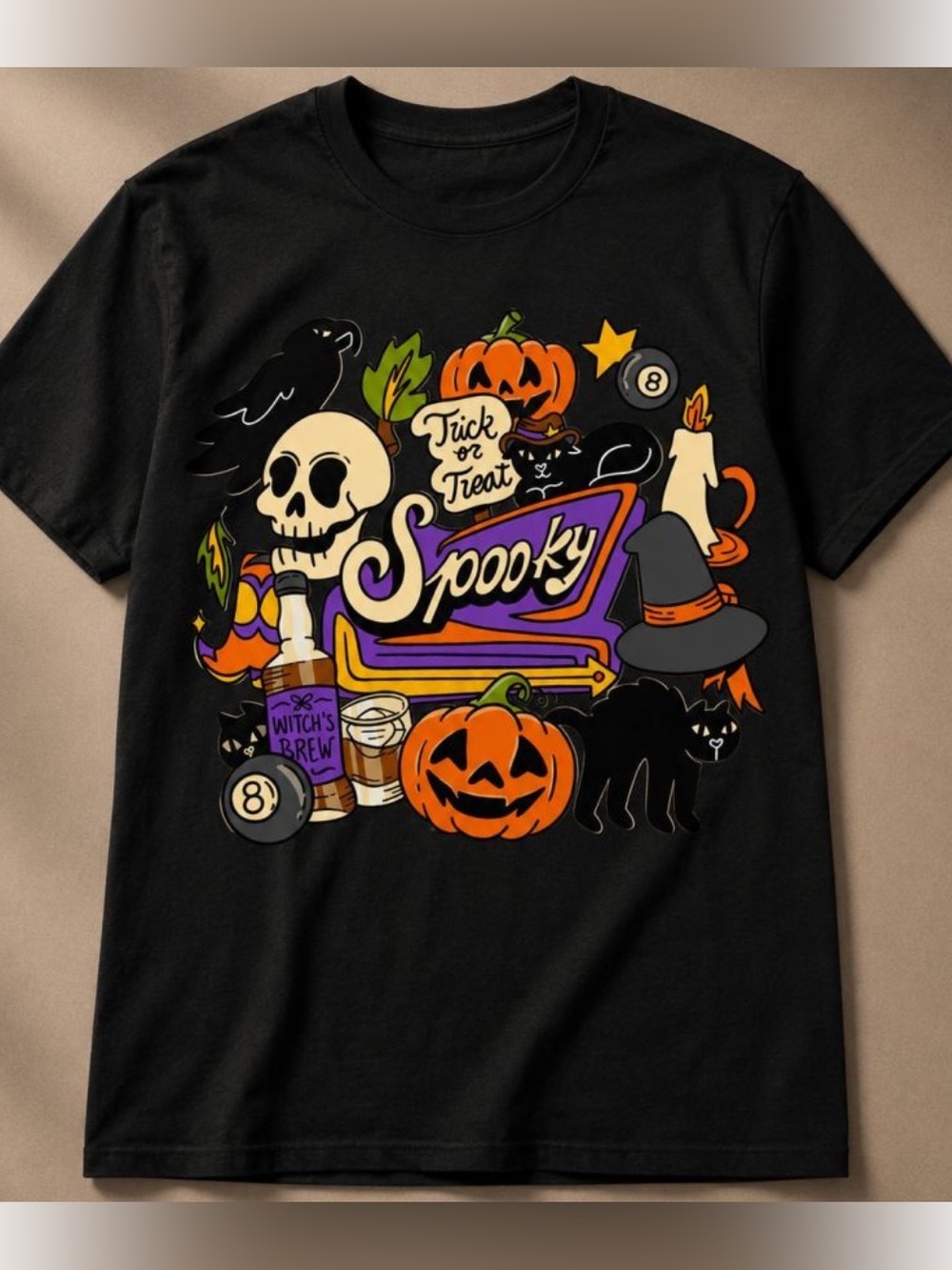 Black Spooky Halloween Graphic Tee For Unisex